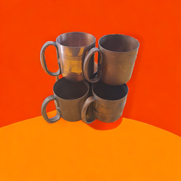 Vintage Set of 6 Mule Mugs with‎ Decorative Lines on Sides - Picture 1 of 7